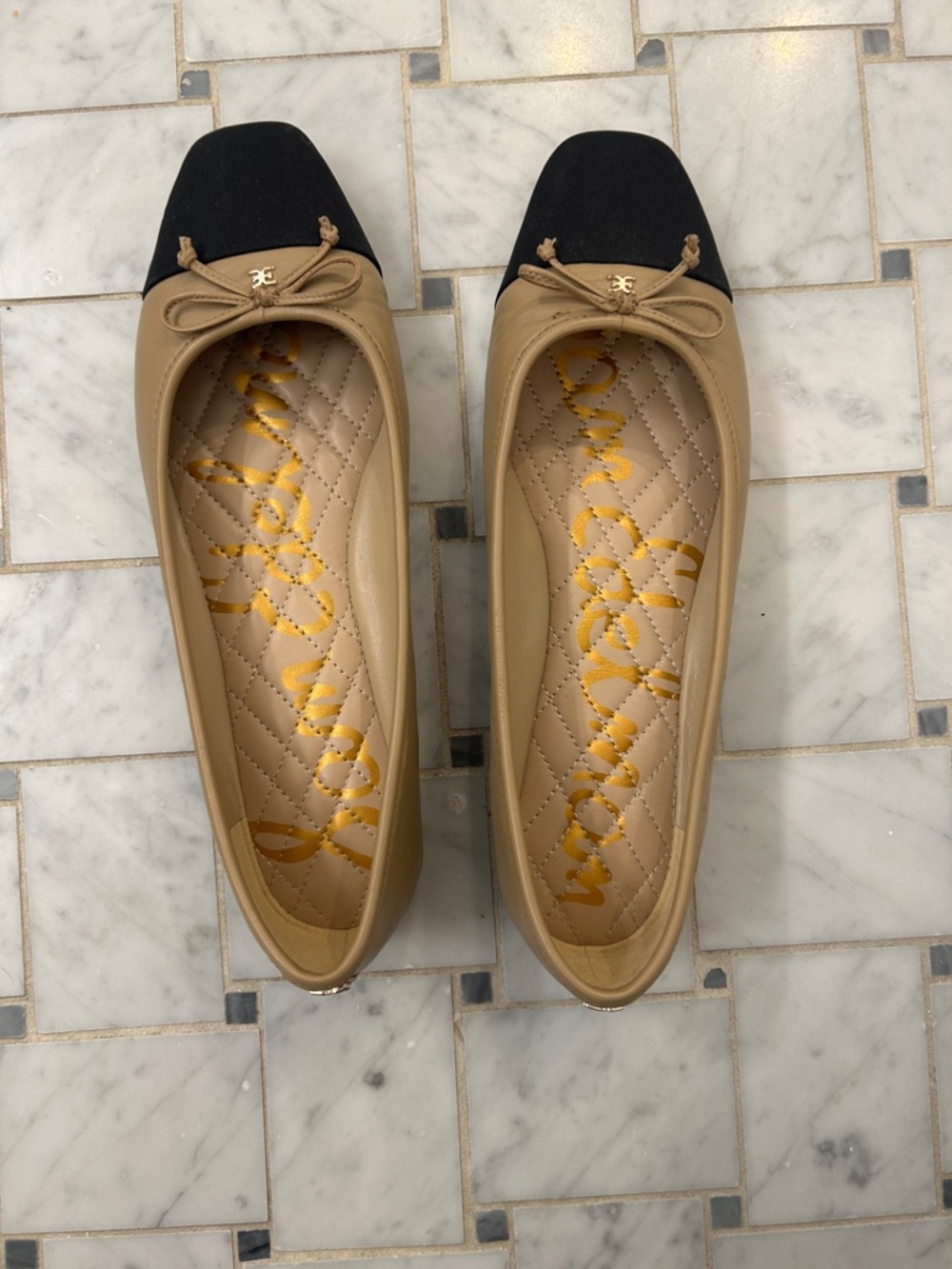 Sam Edelman Tan and Black Two-Tone Cap Toe Ballet Flats